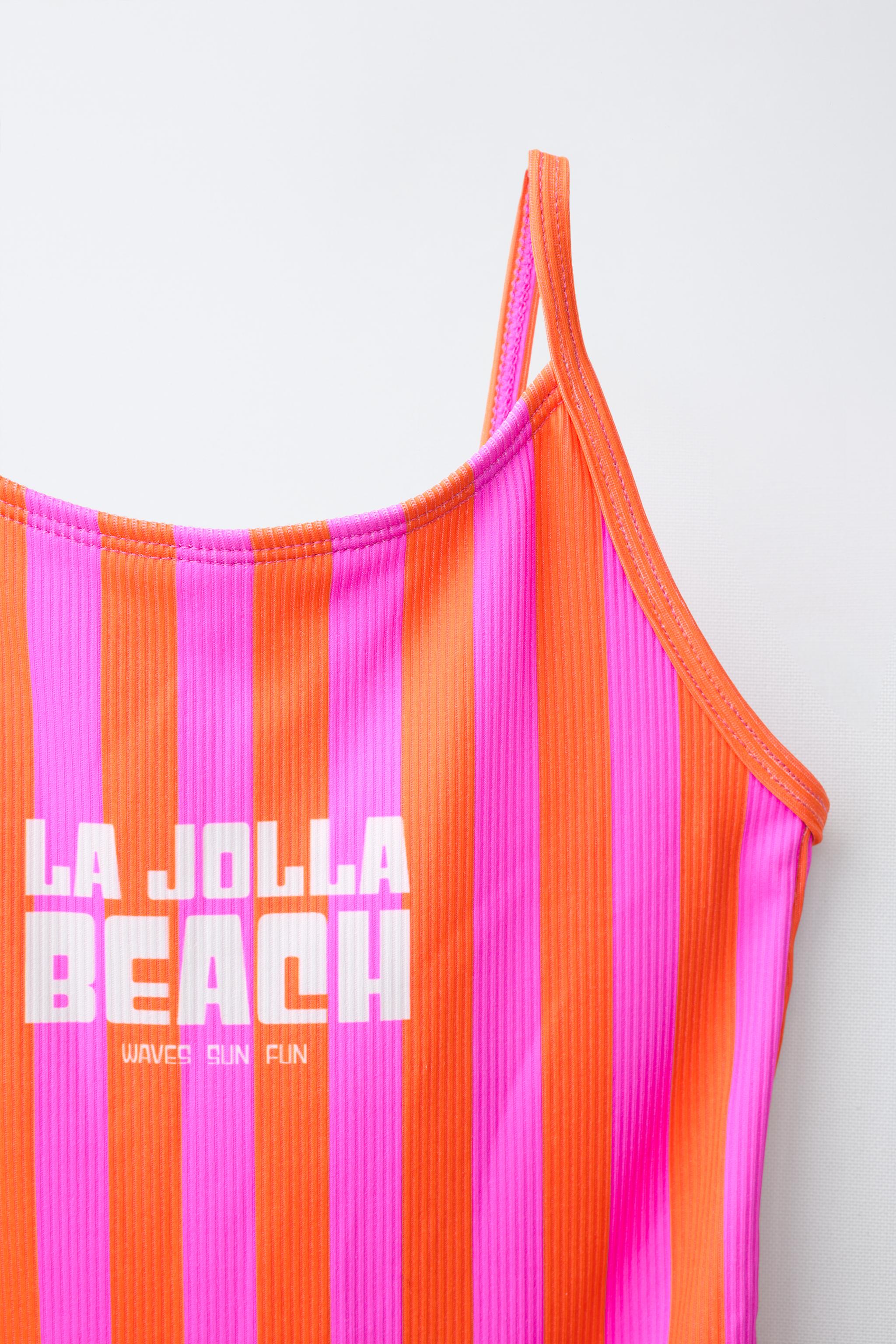 6-14 YEARS / STRIPED TEXT LA JOLLA BEACH SWIMSUIT